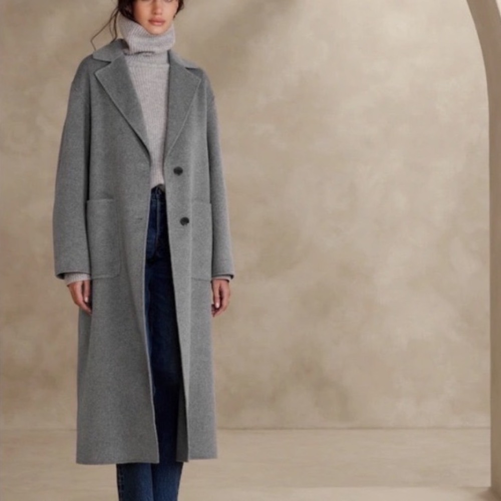 Banana Republic Amina Oversized Top Coat Womens Large Grey‎ Melton Longline